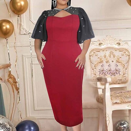 

Women's Plus Size Party Dress Solid Color Crew Neck Half Sleeve Fall Winter Elegant Formal Sexy Maxi long Dress Formal Party Dress
