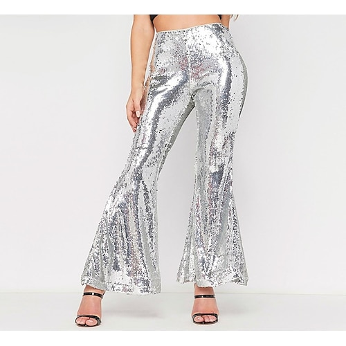 

Women's Pants Trousers Zipper Sequin Modern Standard Winter Silver Black