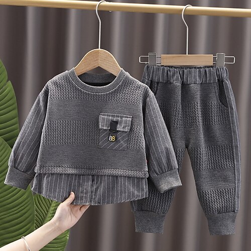 

2 Pieces Kids Boys Sweatshirt & Pants Clothing Set Outfit Solid Color Long Sleeve Pocket Cotton Set Outdoor Fashion Cool Winter Fall 3-7 Years Gray