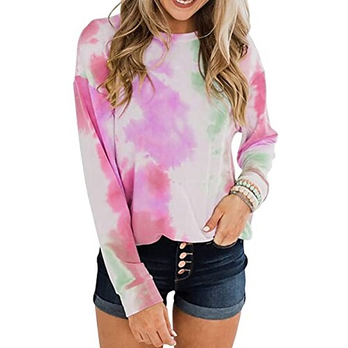 

Women's Sweatshirt Pullover Basic Blue Purple Pink Tie Dye Street Round Neck Long Sleeve S M L XL 2XL 3XL
