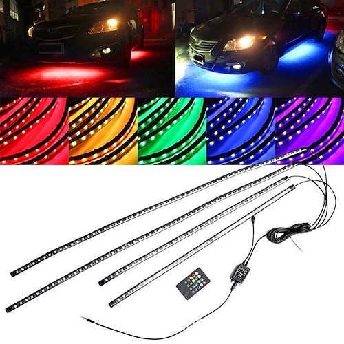 

OTOLAMPARA High Lightness 200W Car Underglow Neon Accent Strip Lights RGB 8 Color Sound Active Function Music Mode with Wireless Remote Control Underbody Light Strips for Car Van SUV Truck