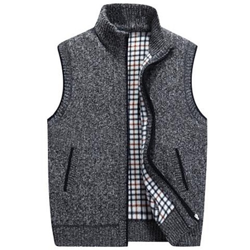 

Men's Vest Warm Daily Wear Going out Festival Zipper Standing Collar Basic Sport Casual Jacket Outerwear Solid Colored Zipper Pocket Lake blue Wine Dark Gray