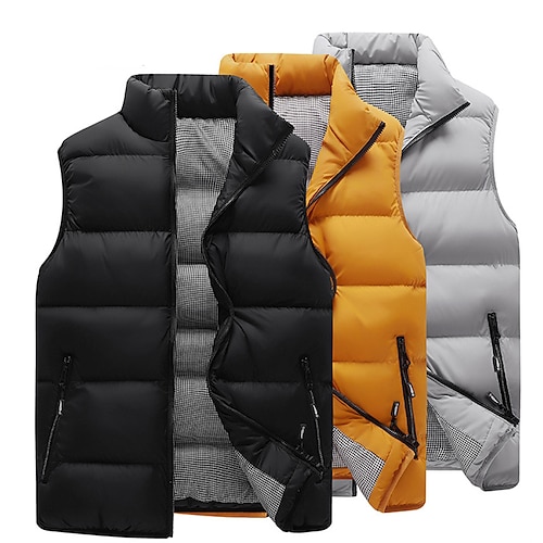 

Men's Puffer Vest Outdoor Casual / Daily Vacation Going out To-Go Pure Color Outerwear Clothing Apparel Black Yellow Gray