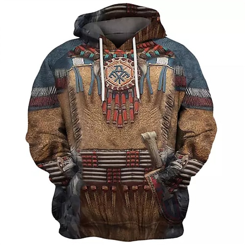 

Men's Pullover Hoodie Sweatshirt Brown Hooded Tribal Graphic Prints Print Daily Sports 3D Print Basic Streetwear Designer Spring Fall Clothing Apparel Hoodies Sweatshirts Long Sleeve