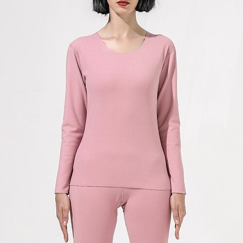 

Women's Pajamas Winter Sets Thermal Underwear Pjs 2 Pieces Pure Color Simple Comfort Soft Home Daily Bed Polyester Warm Crew Neck Long Sleeve Pant Winter Fall Pink Wine