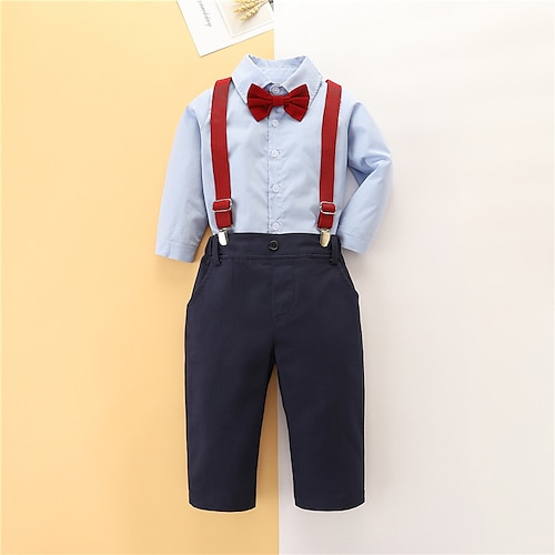 

3 Pieces Toddler Boys Shirt & Pants Outfit Solid Color Color Block Long Sleeve Set School Fashion Cool Fall Spring 1-3 Years Blue
