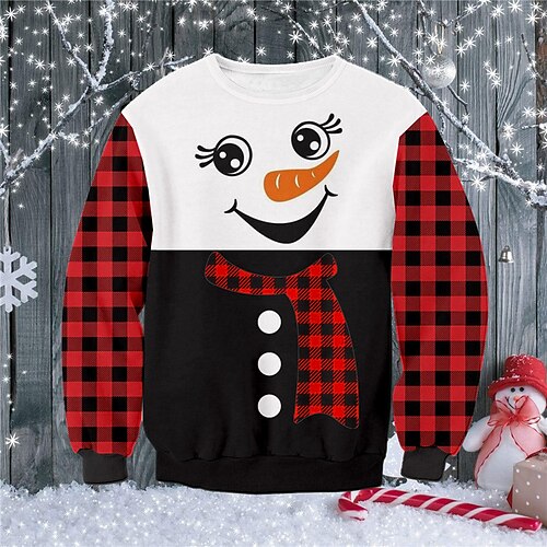 

Kids Boys Ugly Christmas Sweatshirt Pullover Plaid Snowman Long Sleeve Crewneck Children Top Casual Sweatshirt Pullover Fashion Cute Red Winter 7-13 Years