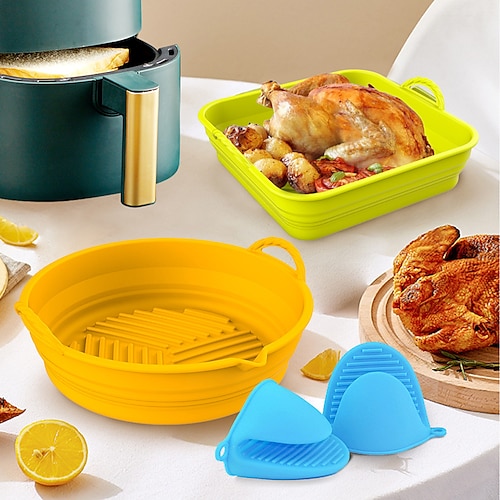 

7.5 inches Air Fryer Silicone Pot Silicone Air Fryer Liners Reusable Air Fryer Accessories Square Air Fryer Basket Replacement of Parchment Paper Liners for Air Fryer