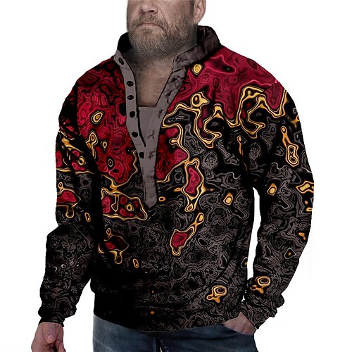

Men's Plus Size Pullover Sweatshirt Big and Tall Graphic Henley Long Sleeve Spring & Fall Basic Fashion Streetwear Comfortable Casual Sports Tops