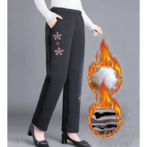 

Women's Fleece Pants Pants Trousers Fleece lined Black-1 Black-2 Black-3 Fashion Casual Daily Side Pockets Print Micro-elastic Full Length Thermal Warm Floral XL 2XL 3XL 4XL 5XL