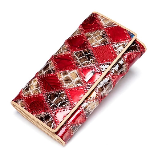 

Women's Coin Purse Wallet Nappa Leather Cowhide Zipper Plaid Daily Gold Rainbow