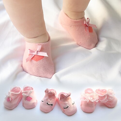 

Baby Girls' 3 Pairs Socks Green Purple Pink Solid Color Lace Trims Winter Fall Cute Daily 1-4 Years
