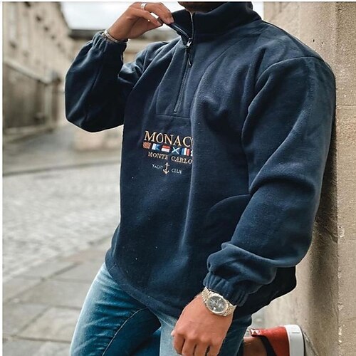 

Men's Sweatshirt Zip Hoodie Sweatshirt Pullover Green Army Green Red Navy Blue Gray Standing Collar Graphic Letter Print Sports & Outdoor Sports Streetwear Hot Stamping Basic Cool Casual Fall Spring