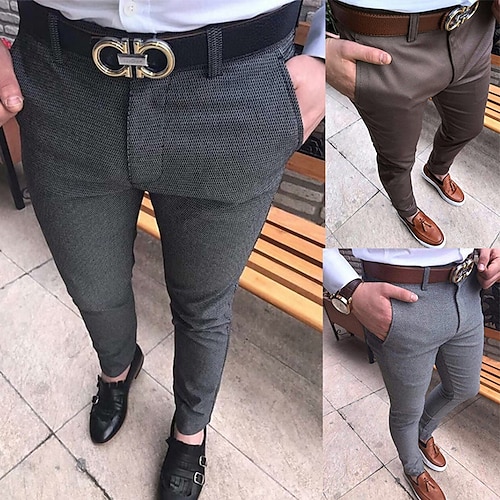 

Men's Chinos Trousers Jogger Pants Zipper Pocket Solid Colored Full Length Formal Business Classic Smart Casual Black Light gray