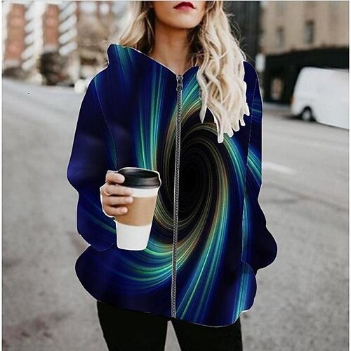 

Women's Hoodie Front Zip 3D Print Regular Winter USA 3D Colorful abstract Bubble