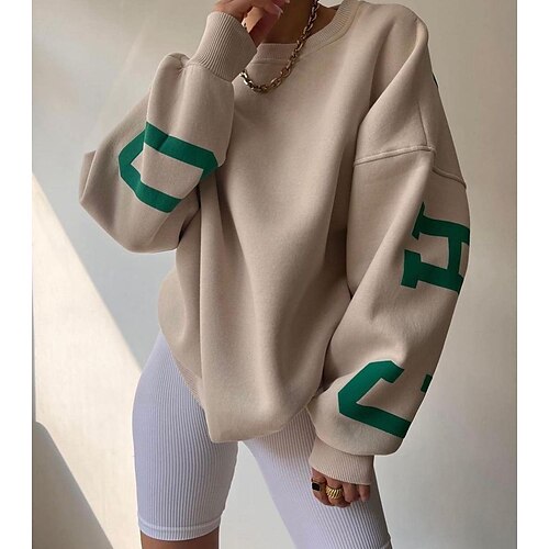 

Women's Hoodie Pure Color Letter Sports Thick Winter claret Creamy-white caramel colour Slate Grey Green