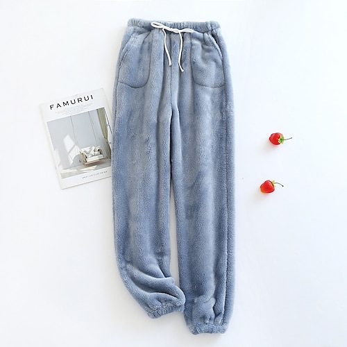 

Women's Winter Loungewear Bottom Nighty Pure Color Fashion Comfort Plush Home Street Airport Flannel Warm Long Pant Pant Pocket Spring Fall Blue Pink