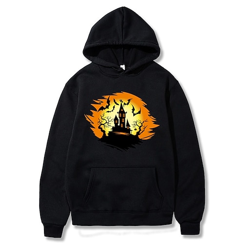 

Inspired by Halloween Bat castle Hoodie Cartoon Manga Anime Front Pocket Graphic Hoodie For Men's Women's Unisex Adults' Hot Stamping 100% Polyester Street Daily
