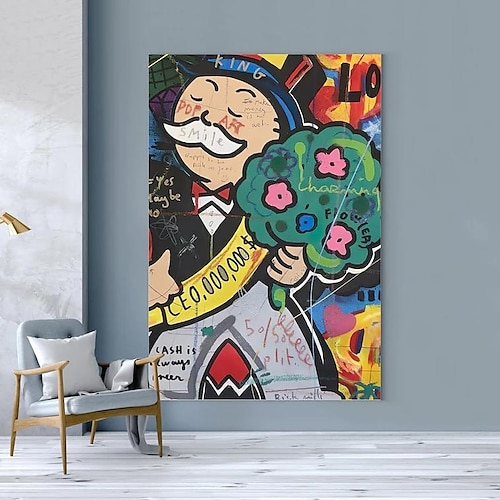 

Handmade Hand Painted Oil Painting Wall Street Art Modern Abstract Alec Monopoly Money Painting Home Decoration Decor Rolled Canvas No Frame Unstretched
