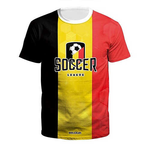 

Men's T shirt Tee Color Block Graphic Prints Crew Neck Yellow 3D Print World Cup 2022 Belgium Outdoor Street Short Sleeve Print Clothing Apparel Cotton Sports Designer Casual / Summer / Summer