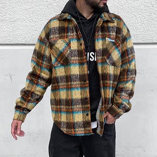 

Men's Flannel Shirt Shirt Jacket Shacket Overshirt Graphic Turndown Black / White Orange Blue / White Coffee Street Daily Long Sleeve Button-Down Clothing Apparel Fashion Casual Comfortable