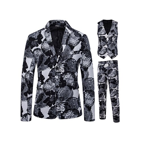 

Black White Men's Ugly Suits 3 Piece Patterned Tailored Fit Single Breasted Two-buttons 2022