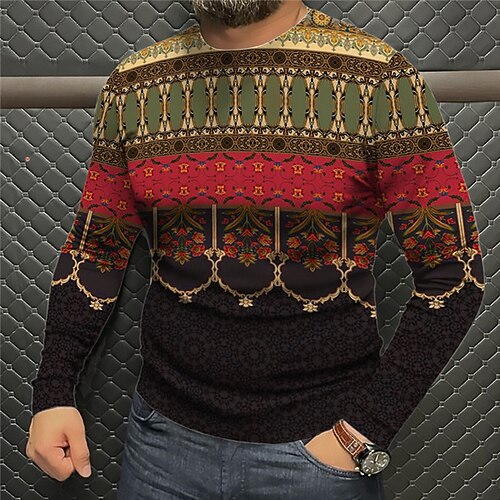 

Men's Plus Size T shirt Tee Big and Tall Color Block Crew Neck Long Sleeve Spring Fall Basic Sports Designer Breathable Outdoor Street Tops