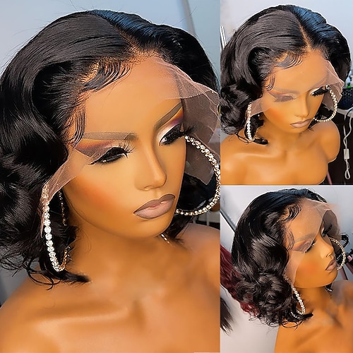 

Unprocessed Virgin Hair 13x4 Lace Front Wig Short Bob Brazilian Hair Loose Wave Black Wig 130% 150% Density with Baby Hair Natural Hairline 100% Virgin Pre-Plucked Bleached Knots For Women Long Human