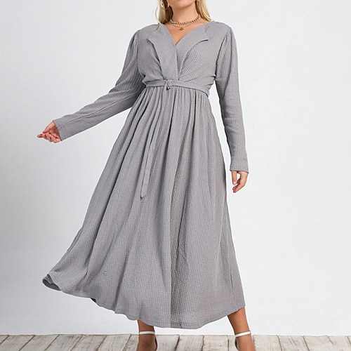 

Women's Plus Size Casual Dress Pure Color Shirt Collar Long Sleeve Fall Winter Casual Maxi long Dress Causal Daily Dress