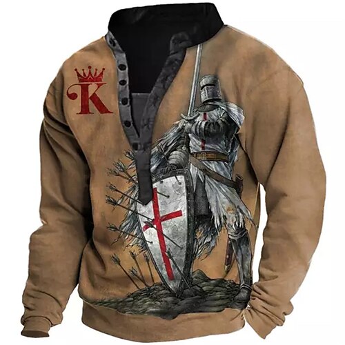 

Men's Sweatshirt Pullover Brown Standing Collar Knights Templar Graphic Prints Print Casual Daily Sports 3D Print Streetwear Designer Casual Spring & Fall Clothing Apparel Knight Hoodies Sweatshirts