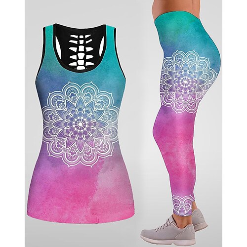 

21Grams Women's Yoga Suit Yoga Set 3D Set 2 Piece Fashion Cropped Leggings Tank Top Clothing Suit Purple Rosy Pink Yoga Fitness Gym Workout Tummy Control Butt Lift Breathable Sleeveless Sport