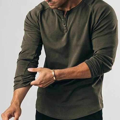 

Men's Henley Shirt Tee Solid Color Henley Army Green Royal Blue White Sports WorkWear Long Sleeve Button-Down Clothing Apparel Fashion Streetwear Casual