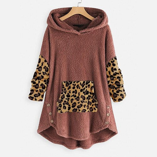 

Women's Fleece Hoodie Sapphire Pink Coffee Grey Hooded Leopard Front Pocket Print Casual Weekend 3D Print Fleece Active Pullover Fuzzy Clothing Apparel Hoodies Sweatshirts / Fleece lined