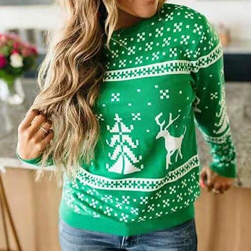 

Women's Ugly Christmas Sweater Pullover Sweater Jumper Ribbed Knit Knitted Geometric Crew Neck Stylish Casual Outdoor Christmas Winter Fall Green S M L / Linen / Long Sleeve / Weekend / Regular Fit