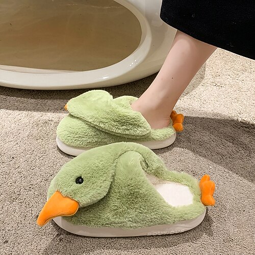 

Women's Slippers Home House Slippers Indoor Shoes Fleece Slippers Winter Flat Heel Round Toe Polyester Loafer Green Rosy Pink Beige