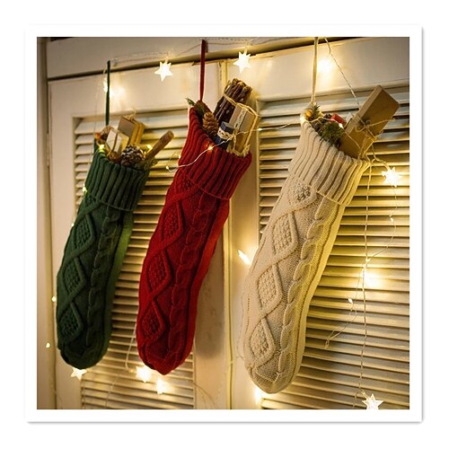 

Large 46CM knitted wool home wall decoration candy bag socks diamond gift bag socks hanging Christmas socks 18 inches Gifts