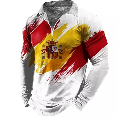 

Men's Golf Shirt Sports Turndown World Cup 2022 Yellow 3D Print Casual Sports Zipper Print Clothing Apparel Fashion Designer Casual Breathable