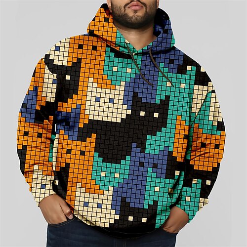 

Men's Plus Size Pullover Hoodie Sweatshirt Big and Tall Cartoon Hooded Long Sleeve Spring & Fall Basic Fashion Streetwear Comfortable Daily Wear Vacation Tops