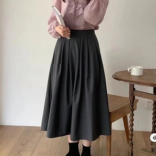 

Women's Skirt Midi Polyester Black khaki Brown Grey Skirts Fashion Casual Daily Weekend One-Size