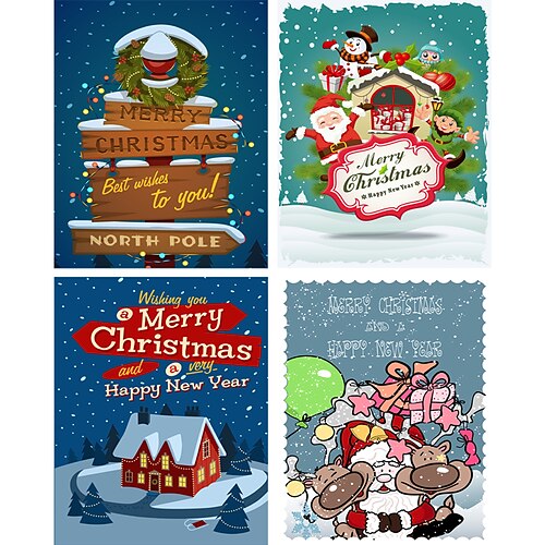 

HD printing waterproof self-adhesive Christmas decoration poster 4 pieces