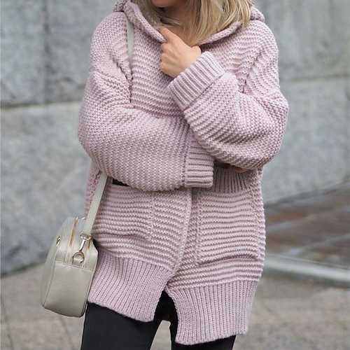 

Women's Cardigan Sweater Jumper Crochet Knit Knitted Front Pocket Pure Color Open Front Stylish Casual Outdoor Daily Winter Fall Pink Beige One-Size / Long Sleeve / Holiday / Regular Fit / Going out