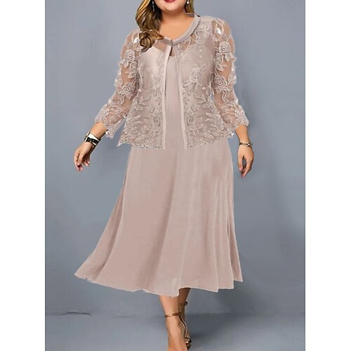 

Women's Plus Size Dress Set Floral V Neck 3/4 Length Sleeve Winter Fall Stylish Casual Midi Dress Work Date Dress