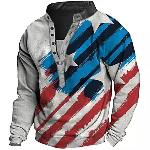 

Men's Sweatshirt Pullover Gray Standing Collar Graphic Prints National Flag Print Casual Daily Sports 3D Print Streetwear Designer Casual Spring & Fall Clothing Apparel Hoodies Sweatshirts