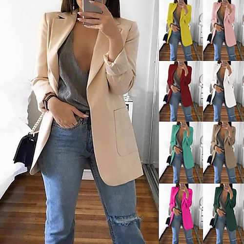 

Women's Blazer Solid Color Pocket Chic & Modern Long Sleeve Coat Spring Fall Casual Open Front Regular Jacket Wine
