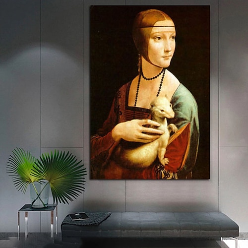 

Handmade Hand Painted Oil Painting The Lady With An Ermine Canvas Art Paintings Reproductions On The Wall By Leonardo Da Vinci Famous Canvas Home Decoration Decor Rolled Canvas No Frame Unstretched