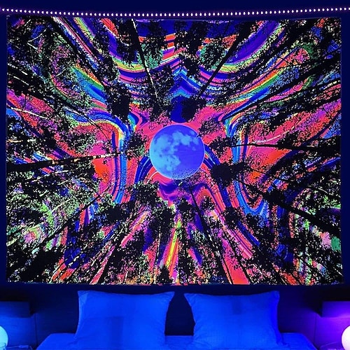 

Blacklight UV Reactivae Wall Tapestry Forest Art Decor Blanket Curtain Picnic Tablecloth Hanging Home Bedroom Living Room Dorm Decoration Polyester