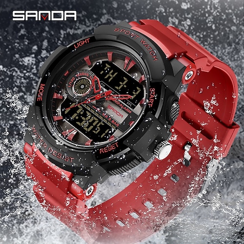 

SANDA Sports Military Men's Watches Waterproof Dual Display Quartz Wristwatch For Male Clock Stopwatch