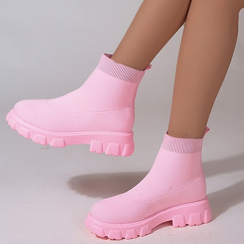 

Mulheres Botas Coturnos Diário Botas Botas Tornozelo Inverno Plataforma Ponta Redonda Clássico Caminhada Tricô Mocassim Cor Sólida Amêndoa Preto Rosa claro