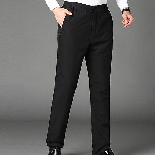 

Men's Dress Pants Fleece Pants Winter Pants Trousers Pocket Solid Color Comfort Warm Business Casual Daily 100% Cotton Fashion Streetwear Black Navy Blue High Waist Stretchy
