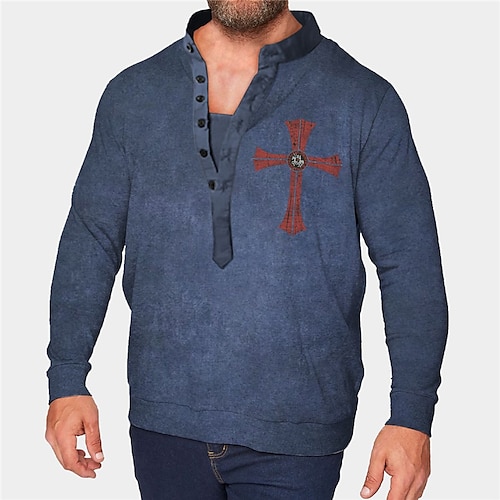 

Men's Sweatshirt Pullover Blue Royal Blue Gray Standing Collar Graphic Prints Cross Print Daily Sports Going out 3D Print Plus Size Basic Designer Casual Spring Fall Clothing Apparel Hoodies